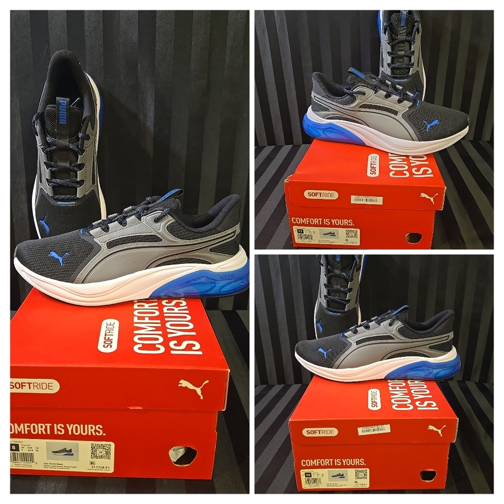 Puma Men's US 8 11 Or 12 Cell Thrill Dash Lace Up Sneakers Black Dark Gray Blue